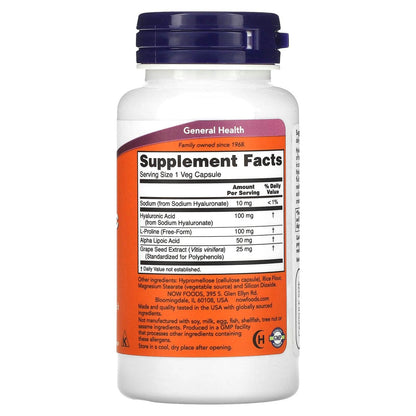 БАД NOW Foods Гиалуроновая кислота, 100 мг, 60 капсул - Boxette Shop