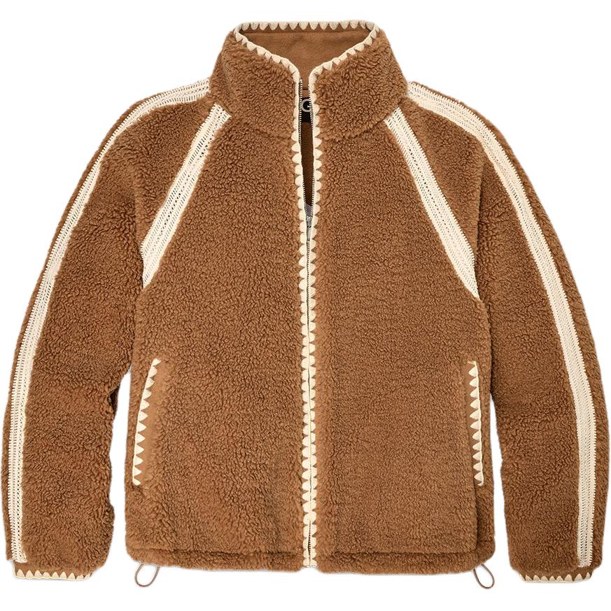 Ugg fw24 clashing stripes zip long sleeve jacket coat women's chestnut