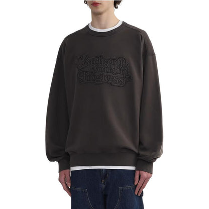 Carhartt wip ss25 amerika logotipi kashtado'zli mato patchli uzun yengli qora erkaklar sviteri