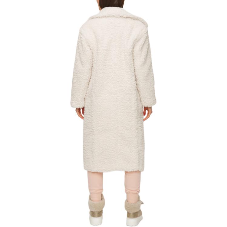 Ugg gertrude long teddy coat solid colour lapel double breasted fitted long sleeve midi coat women's white