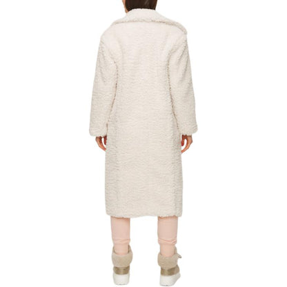 Ugg gertrude long teddy coat solid colour lapel double breasted fitted long sleeve midi coat women's white