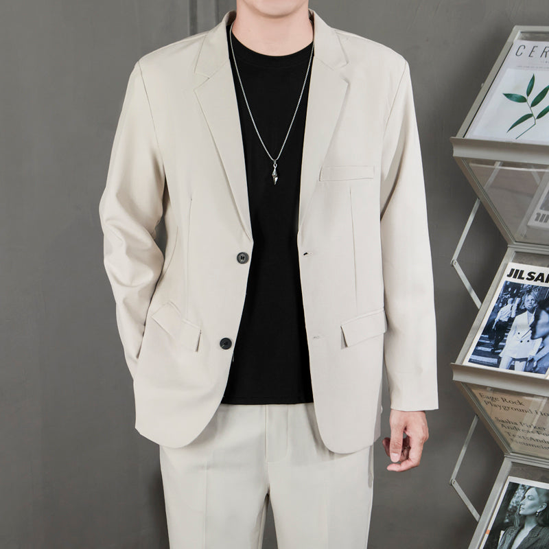 Ofisga qarshi engil hashamatli moda tasodifiy chiroyli bo'sh Gonkong uslubidagi gangster chiroyli ko'ylagi universal koreys versiyasi trendi uzun yengli kostyum erkaklar modellari