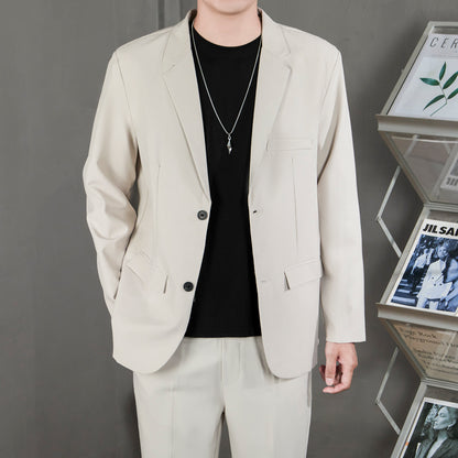 Ofisga qarshi engil hashamatli moda tasodifiy chiroyli bo'sh Gonkong uslubidagi gangster chiroyli ko'ylagi universal koreys versiyasi trendi uzun yengli kostyum erkaklar modellari