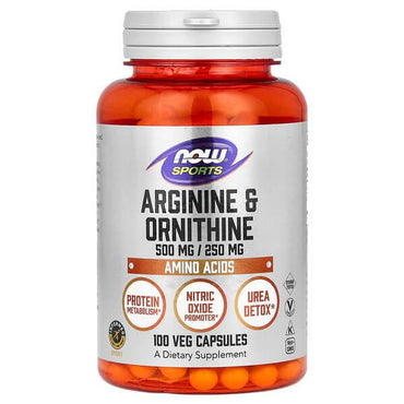 Спортивное питание NOW Foods Sports, аргинин и орнитин, 100 капсул - Boxette Shop