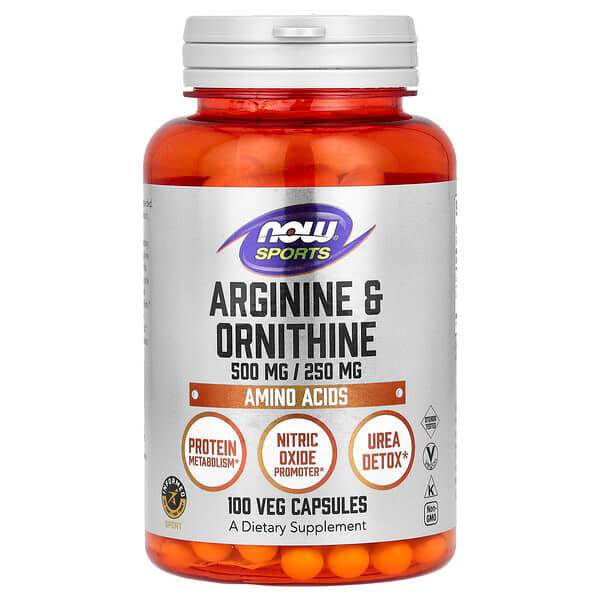 Спортивное питание NOW Foods Sports, аргинин и орнитин, 100 капсул - Boxette Shop