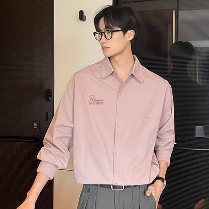 Pal ongaco pal ongaco Amerika retro yuqori ko'cha oddiy harflar logotipi bosma bir rangli trend bo'sh universal dangasa tuyg'u qulay paxta uzun yengli ko'ylak erkaklar va ayollar modellari bilan