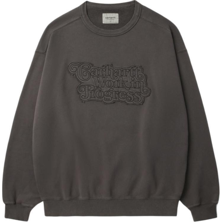 Carhartt wip ss25 amerika logotipi kashtado'zli mato patchli uzun yengli qora erkaklar sviteri