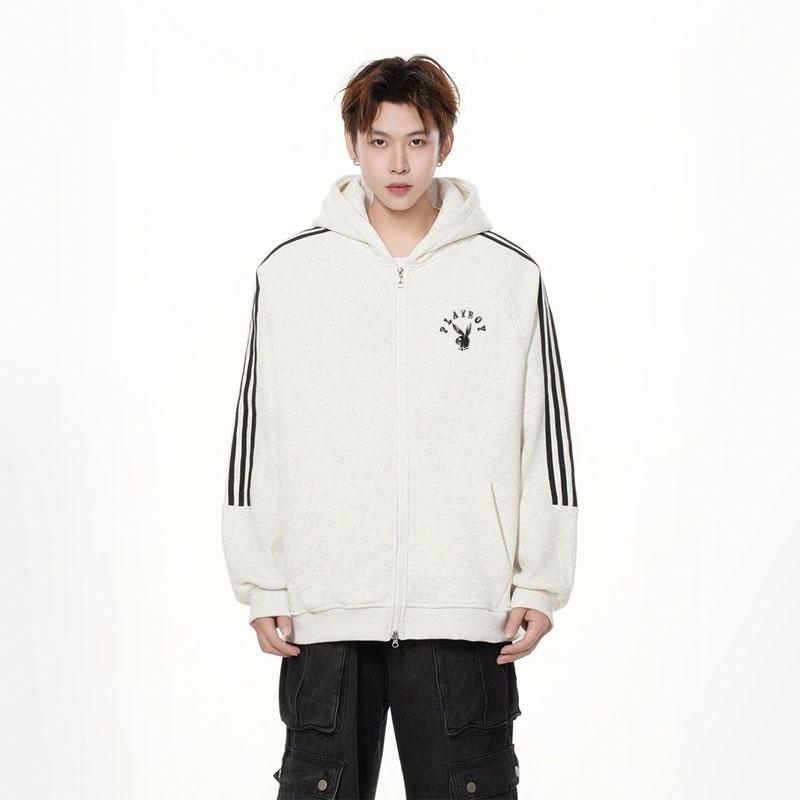 Playboy chiziqli kapshonli erkaklar sport kurtkasi