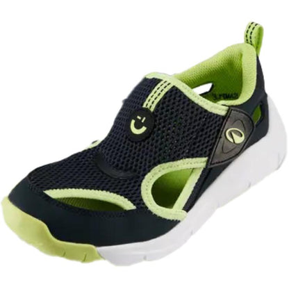 Decathlon Playful Ultrabreath Qulay va ko'p qirrali toymasin aşınmaya bardoshli past-to'pli bolalar sandallari qora va yashil bolalar modeli