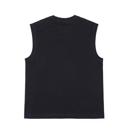 Lee ss25 qulay versiyasi yumaloq bo'yinli yamoq logotipi bitta rangli yengsiz yelek erkaklar qora