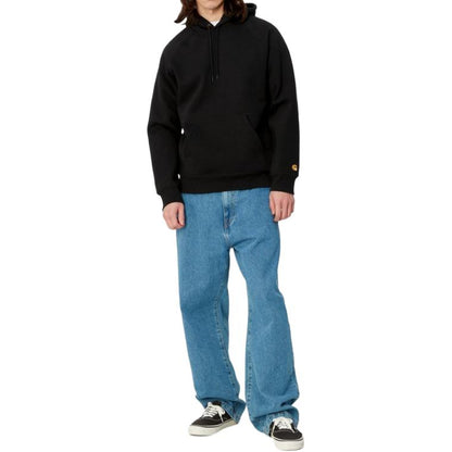 Carhartt o'chirilgan tekis rangli kaltakesak, kaputli, uzun yengli erkaklar uchun qora kozok