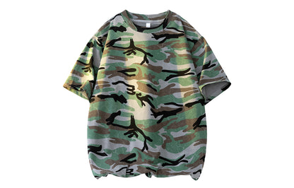 Paddy Julia Amerika hip-hop retro qovurilgan ko'cha gangster chiroyli kamuflyaj harbiy ekipaj bo'yinli pullover High Street ins paxta ko'p qirrali kollej uslubi tasodifiy qisqa yengli futbolka erkaklar va ayollar bir xil narsa