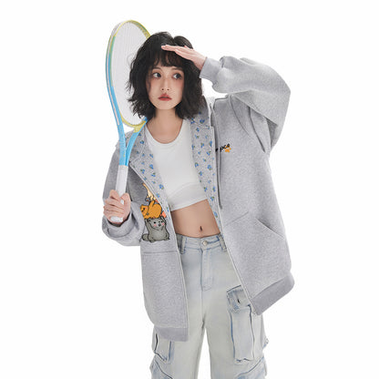 Pal ongaco pal ongaco Amerika retro soddaligi multfilm naqshli bosma harflar logotipi erkin universal trend ko'ylagi ko'ylagi qulay tasodifiy kaputli kardigan kozok erkaklar va ayollar bir xil paragraf bilan