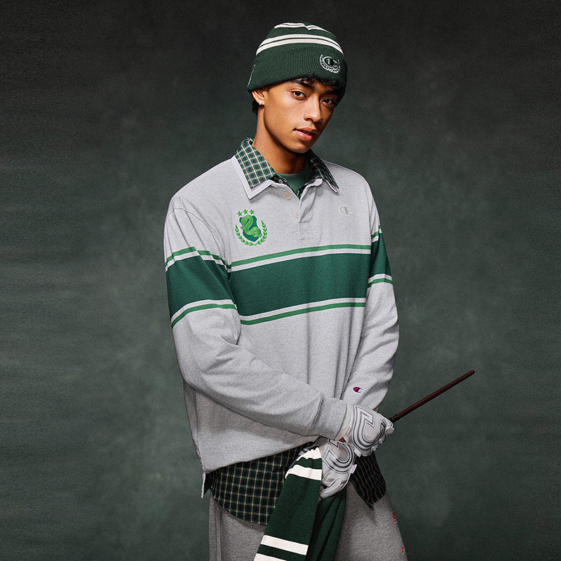 Champion x harry potter гарри поттер ко-бренд fw25 сотни тенденция простой сплайсинг столкновение мода удобный с длинными рукавами рубашки поло американская версия мужчины и женщины с одинаковыми моделями