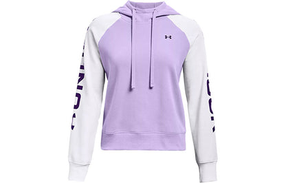 Under armour andromeda logo pattern colour block loose fleece hooded sweatshirt women's purple
