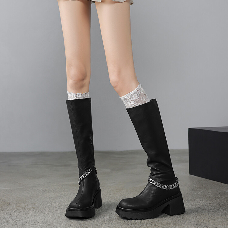 Balletcat показать модели охлаждаются мягкие теплые колледж стиль эластичный v рот молнии супер цепь современный смысл рыцарь сапоги универсальный огромный хорошо выглядят высокие сапоги женские черные