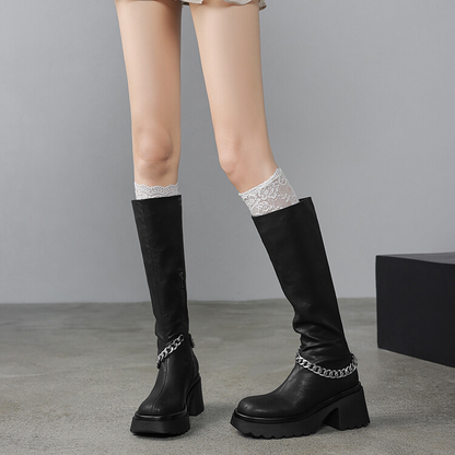 Balletcat показать модели охлаждаются мягкие теплые колледж стиль эластичный v рот молнии супер цепь современный смысл рыцарь сапоги универсальный огромный хорошо выглядят высокие сапоги женские черные