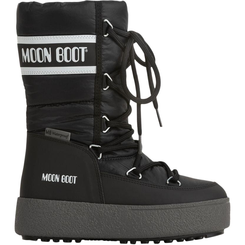 Moon boot leather fabric round toe lace up high top kid's boots black kid's
