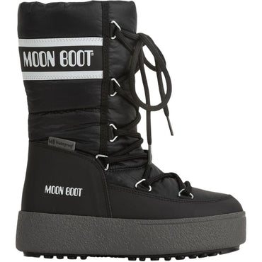 Moon boot leather fabric round toe lace up high top kid's boots black kid's