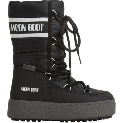 Moon boot leather fabric round toe lace up high top kid's boots black kid's
