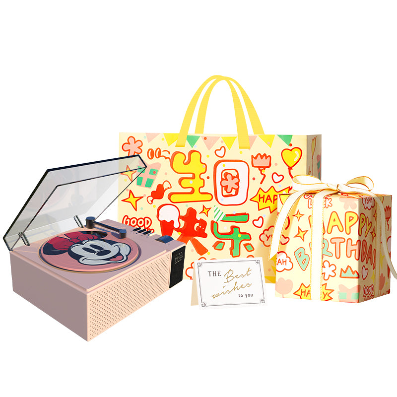 Disney retro vinil bluetooth dinamiki Hifi ovoz sifati led atrof-muhit yorug'ligi aylanadigan rekord ofis uyi aqlli AI soati ijodiy multfilm uslubidagi sovg'a to'plami