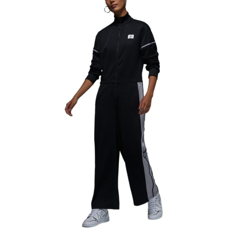 Jordan logotipi bosilgan chiziqli detalli bir qismli ayollar qora + qora kostyum