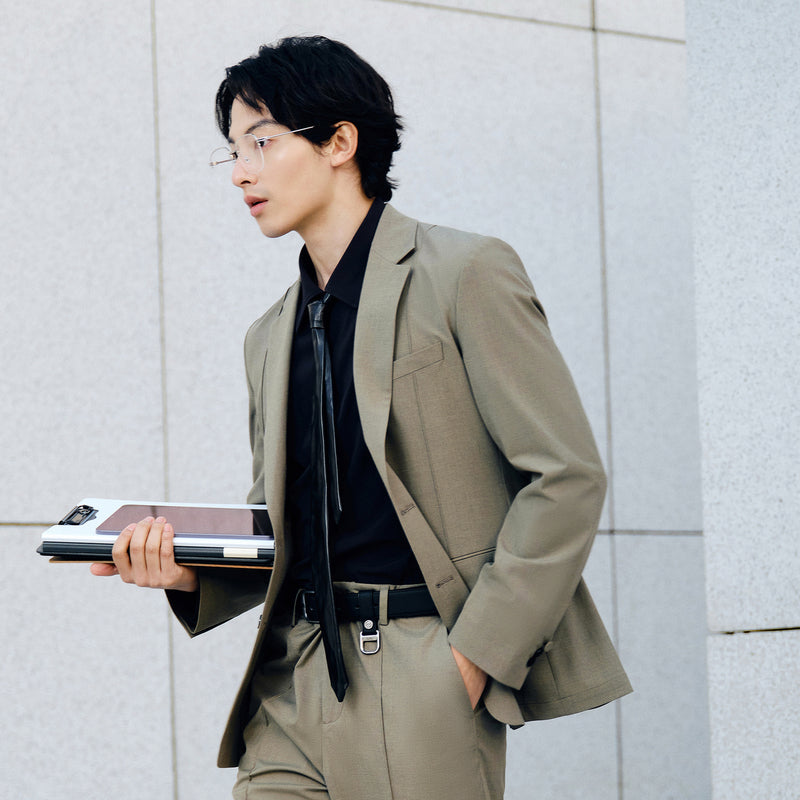 Gxg nol bosim seriyali sof rangli oddiy va burishish oson emas biznes tasodifiy blazer erkaklar kulrang yashil