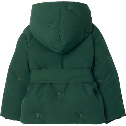 Burberry пуховая куртка fw24 equestrian horseman с капюшоном и вышивкой с длинным рукавом темно-зеленый детские