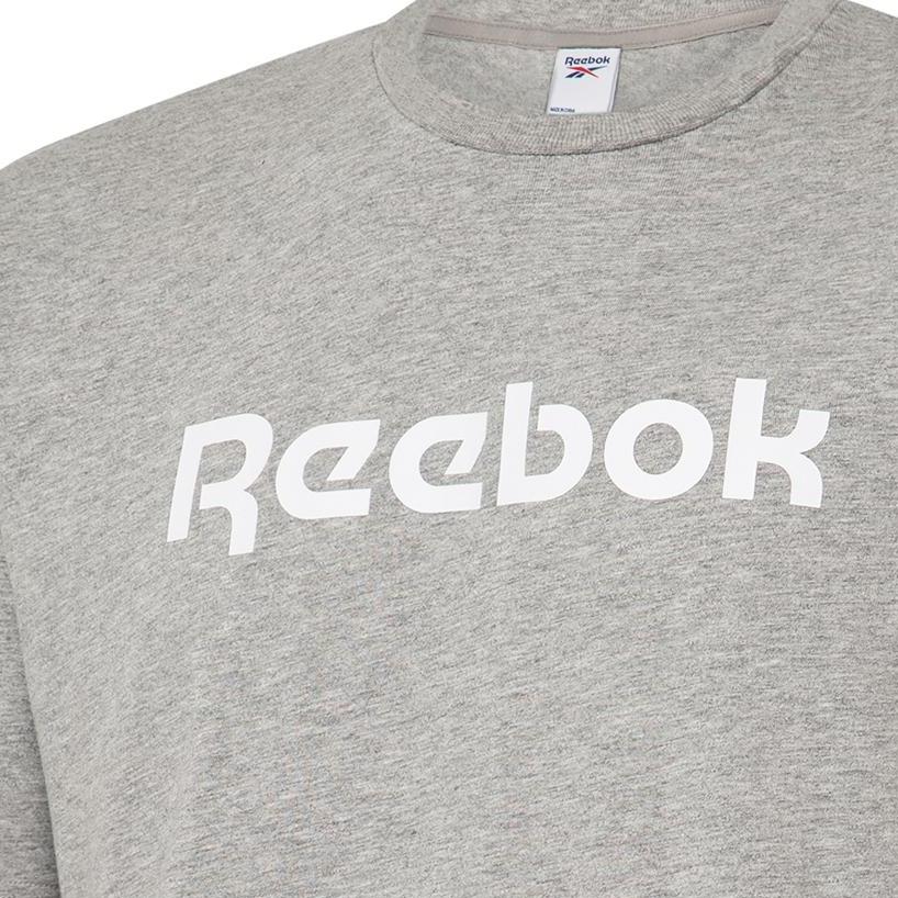 Reebok reebok linear read letter logo bosilgan yumaloq bo'yinli tasodifiy kalta yengli erkaklar va ayollar kulrang futbolkasi