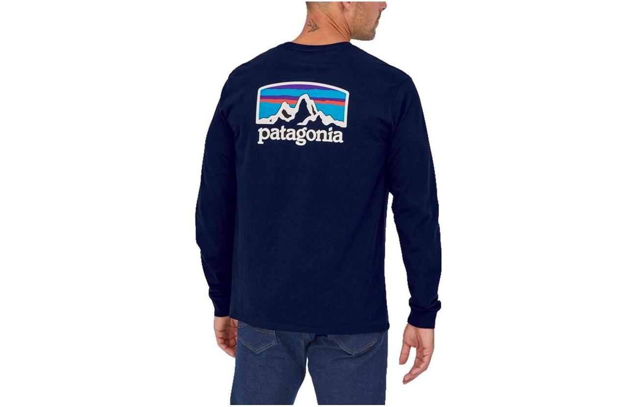 Patagonia patagonia responsibili-tee qor bosilgan tog'li nafas oladigan dumaloq bo'yinli uzun yengli erkaklar futbolkasi
