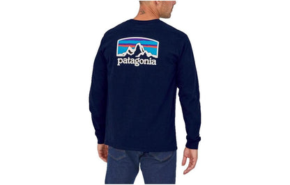 Patagonia patagonia responsibili-tee qor bosilgan tog'li nafas oladigan dumaloq bo'yinli uzun yengli erkaklar futbolkasi