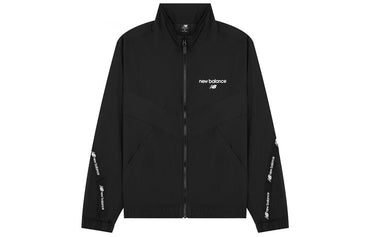 New Balans markali logotipli chiziqli stendli yoqa fermuarli kurtka uniseks qora
