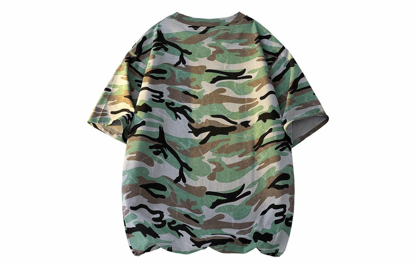 Paddy Julia Amerika hip-hop retro qovurilgan ko'cha gangster chiroyli kamuflyaj harbiy ekipaj bo'yinli pullover High Street ins paxta ko'p qirrali kollej uslubi tasodifiy qisqa yengli futbolka erkaklar va ayollar bir xil narsa