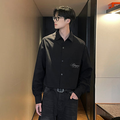 Pal ongaco pal ongaco Amerika retro qo'lyozma harflar logotipi bosma tasodifiy bo'sh uzun yengli ko'ylaklar lapel ko'ylagi bahor va kuz modellari chiroyli ko'p qirrali oddiy paxta ishchi ko'ylagi bir xil modeldagi erkaklar va ayollar