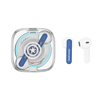 Disney QS28 Kapitan Amerika Iron Man 100-yillik modeli Haqiqiy avtorizatsiyalangan shaffof oʻyin sport shovqinlarini bekor qiluvchi Apple Android universal quloqqa simsiz Bluetooth eshitish vositasi