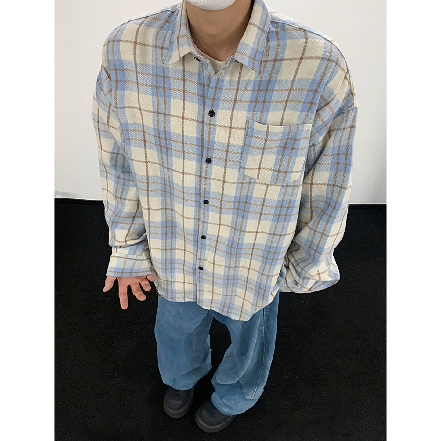 Hvga vintage plaid miu bo'limi yuqori intellektual ma'noda dangasa bo'shashmasdan uzun yengli plaid hit rangli dizayn ma'nosi shaxsiyat ijodiy moda aseksual katta ma'noda vintage oddiy qulay lapel ko'ylak erkaklar va ayollar teng