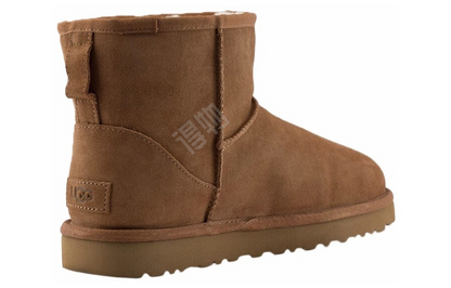 Ugg classic mini rubber logo замшевые теплые износостойкие нескользящие мягкие короткие сапоги для снега женские chestnut brown