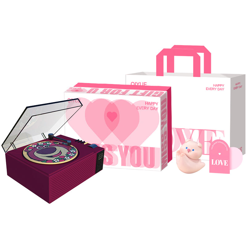 Disney retro vinil bluetooth dinamiki Hifi ovoz sifati led atrof-muhit yorug'ligi aylanadigan rekord ofis uyi aqlli AI soati ijodiy multfilm uslubidagi sovg'a to'plami