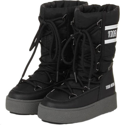 Moon boot leather fabric round toe lace up high top kid's boots black kid's