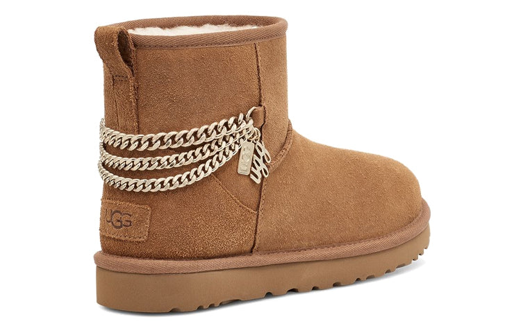 Ugg classic mini chains овчина теплый носить амортизации противоскользящие мягкие короткие сапоги снег женские каштановые