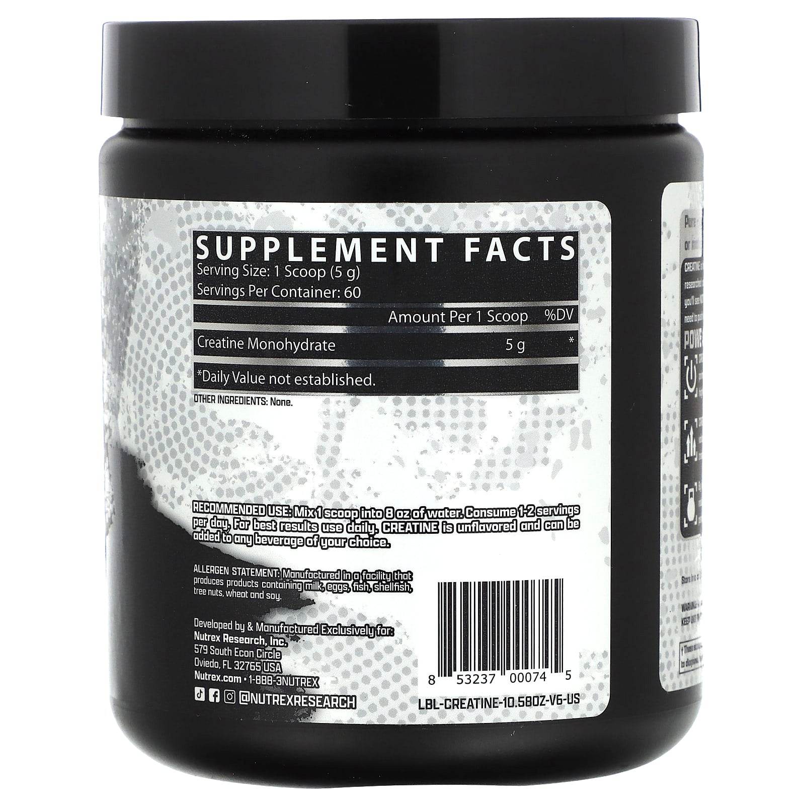 Спортивное питание Nutrex Research, моногидрат креатина, без вкусовых добавок, 300 г - Boxette Shop