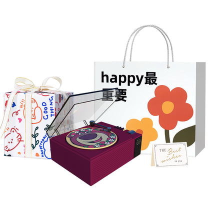 Disney retro vinil bluetooth dinamiki Hifi ovoz sifati led atrof-muhit yorug'ligi aylanadigan rekord ofis uyi aqlli AI soati ijodiy multfilm uslubidagi sovg'a to'plami