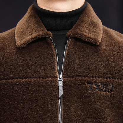 Kaiser kaiser Koreya modasi sof jun lapel fermuar bo'limi qo'y terisi mo'ynali baxmal paltosi bir xil modeldagi erkaklar va ayollar