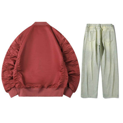 Антиофис гонконг стиль куртка с свободными широкими ногами джинсы повседневная работа поездка костюм городской новый молодежный простой и удобный с хорошим набором одежды осень и зима мужские модели - Boxette Shop