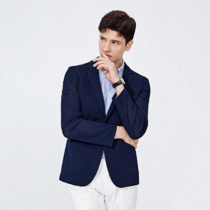 Navigare italyancha kichik yelkanli qayiq boshqaruvchi uslubdagi oddiy retro katta qulaylik hissi ko'p qirrali rasmiy kurtka biznes tasodifiy oqlangan nozik trikotaj kostyum erkaklar uchun to'q ko'k