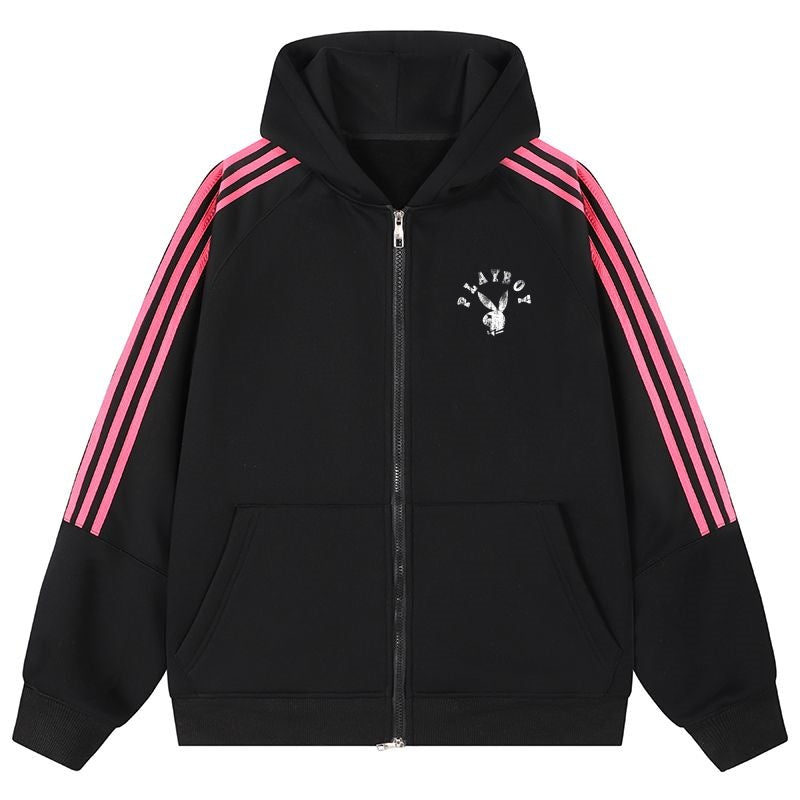 Playboy chiziqli kapshonli erkaklar sport kurtkasi