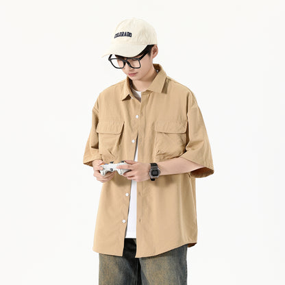 Igoi Amerika yuqori ko'chada qulay moda ish kiyimi nozik kesilgan tasodifiy ko'p qirrali tekis rangli oddiy bo'sh lapel qisqa yengli ko'ylaklar erkaklar va ayollar bir xil