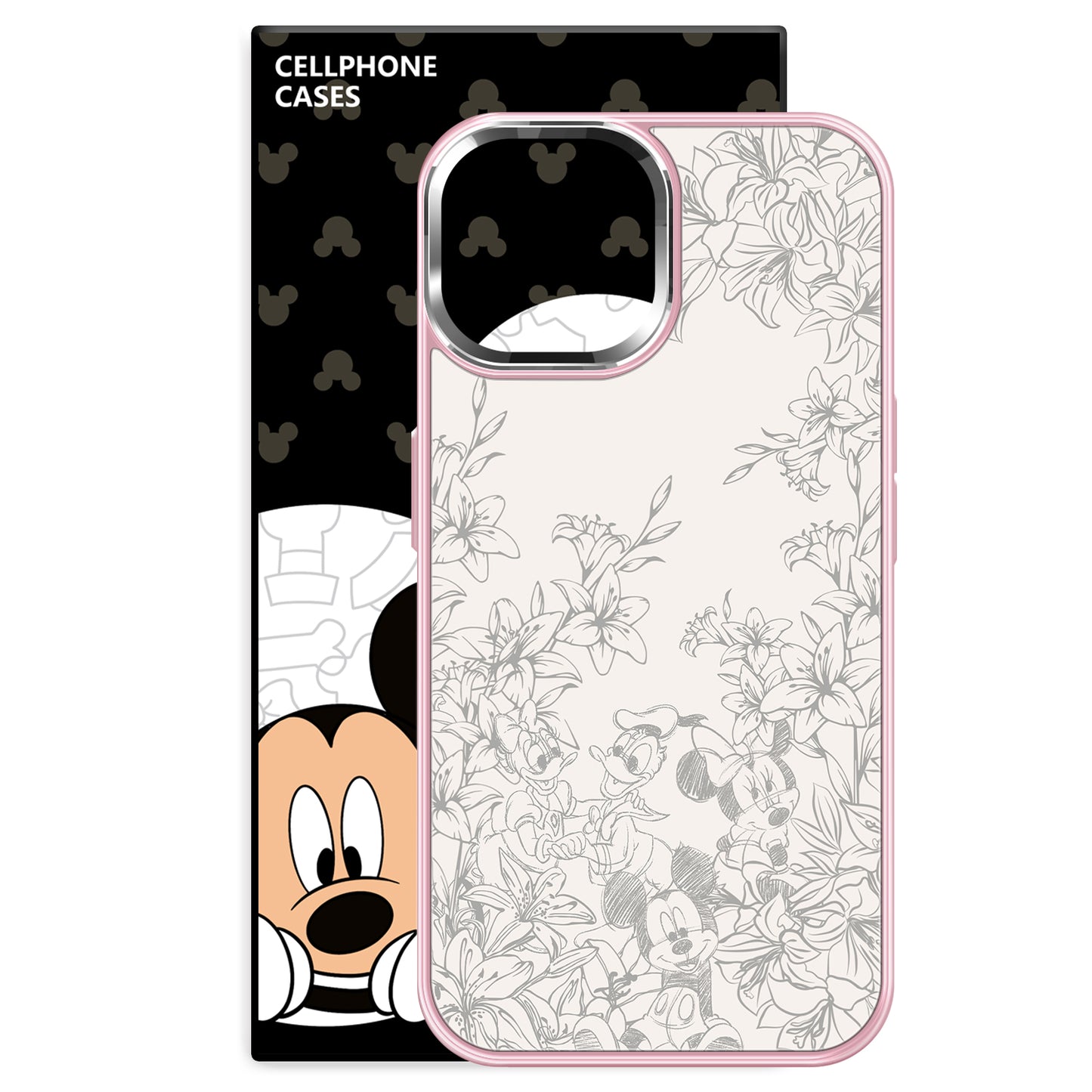 Disney abs+kompyuter materiali yuqori sifatli oddiy mickey bosma joy, metall bo'yoq oynasi qo'riqchisi olma / apple 16promax / plus / iphone15/14/13pro multfilm animatsiyasi uchun muzli shisha telefon qutisi