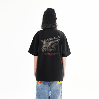 Pal ongaco amerikalik gangster chiroyli shark harflari bosma sayohat universal niche genderless tide bo'sh ekipaj bo'yinli qisqa yengli futbolka erkaklar va ayollar bir xil