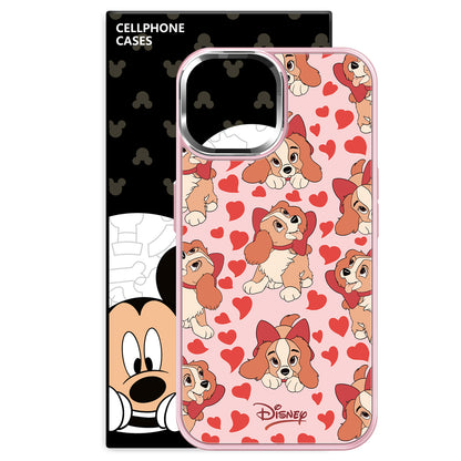 Disney ABS+Kompyuter materiali Yoqimli Tide Lady Dog Lady va Tramp Metallik bo'yoq oyna himoyachisi Apple/Apple 16Pro Max/Plus/iPhone15/14/13Pro multfilm animatsiyasi uchun muzli shisha telefon g'ilofi